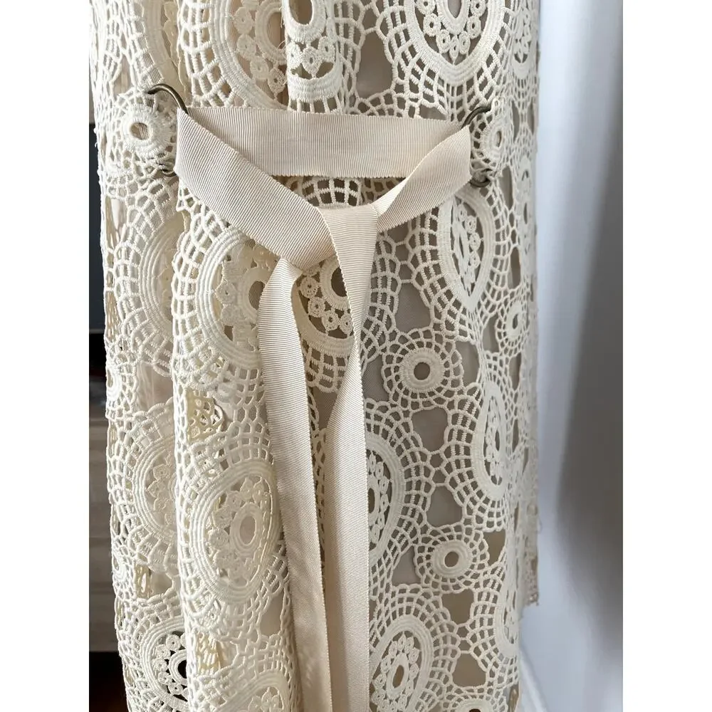 Free People Sz 10 Selma Lace Crochet Shift Dress Mini Boho Festival Prairie